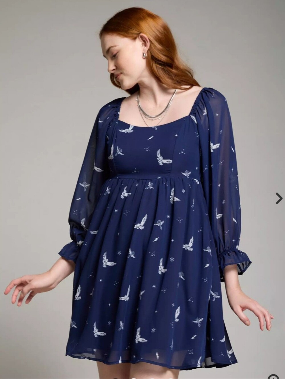 Harry Potter Hedwig Navy Babydoll Dress XS Whimsigoth Sheer Fairy Etheral Mini